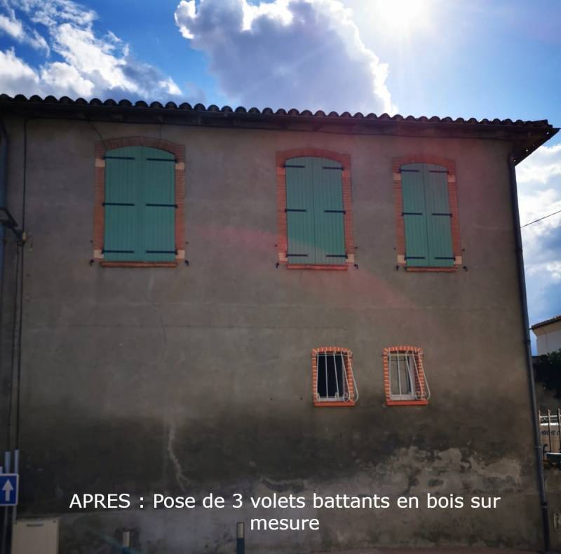 Pose de volets battants en bois sur mesure dans le Gers à L'isle Jourdain- Travaux réalisés par Eco Fenêtres (31140)