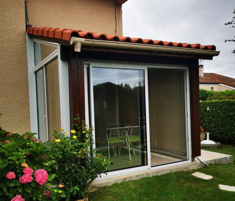 Coulissant 2 vantaux en aluminium sur mesure pour fermeture de terrasse couverte- Rénovation exécutée par Eco Fenêtres (31140)